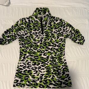 Tzu Tzu Green and Black Leopard Print Top.  Size Small